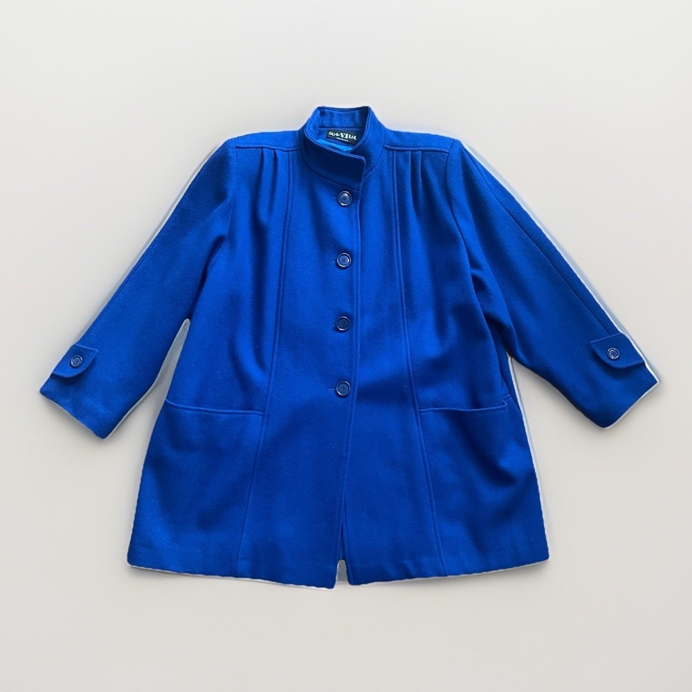 Vintage Style VI Ltd Women's 100% Pure Wool Blue Coat USA Padded Shoulders Lined